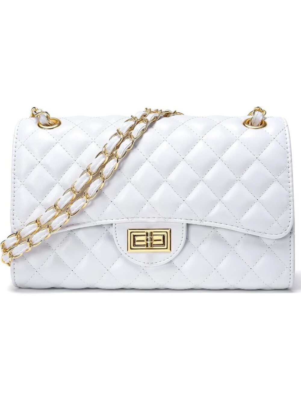 Women's White Quilted Leather Satchel Chain Strap Crossbody Shoulder Bag